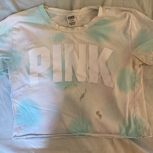 PINK, white and blue tie-dye, cropped short sleeve